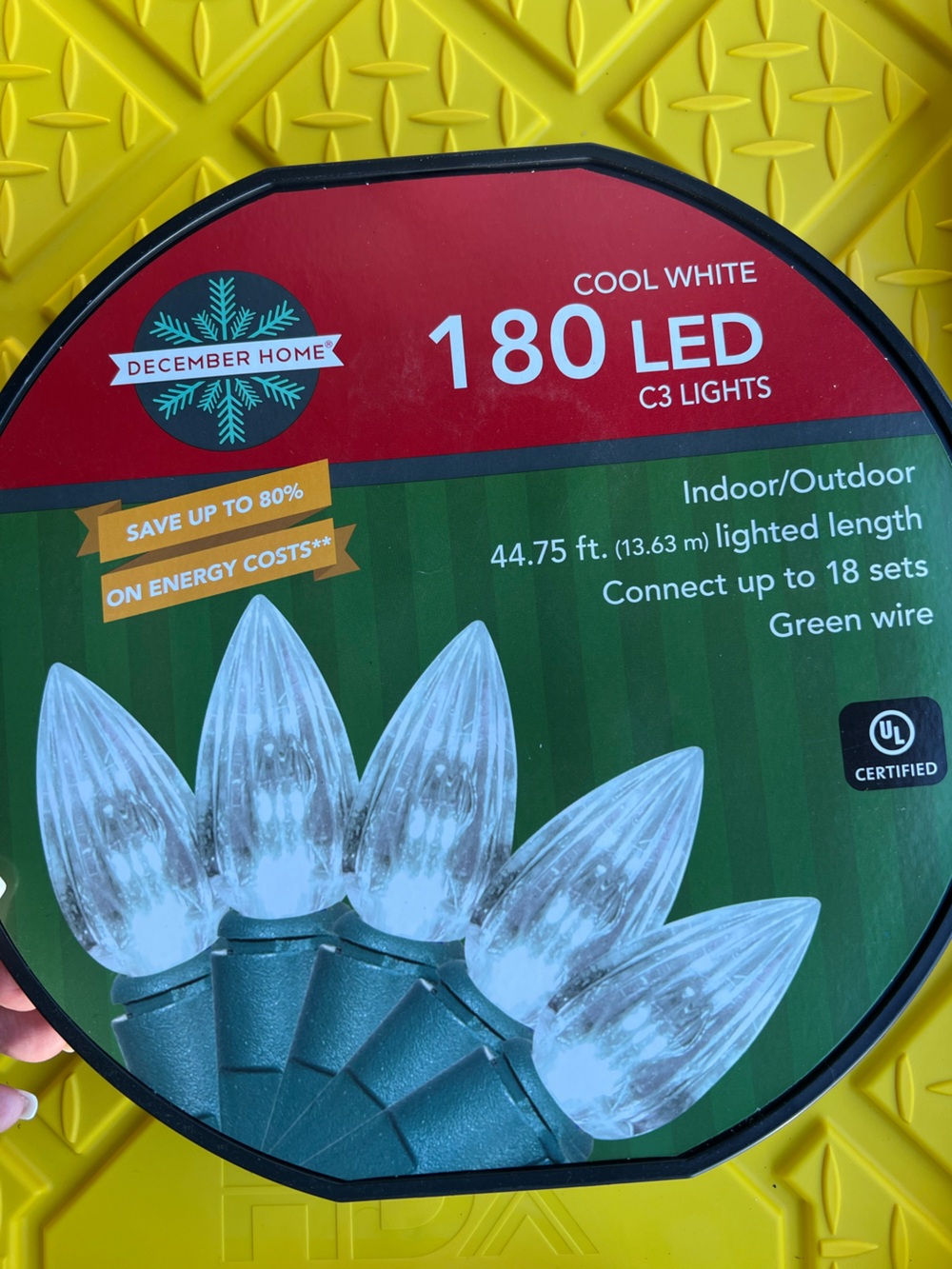 December Home Cool White 180 LED C3 String Lights with Green Wire